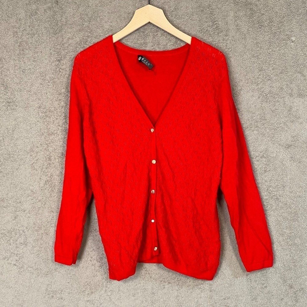 Erdos Womens Red‎ 100% Cashmere Cardigan Sweater Size M Button Up Quiet Luxury